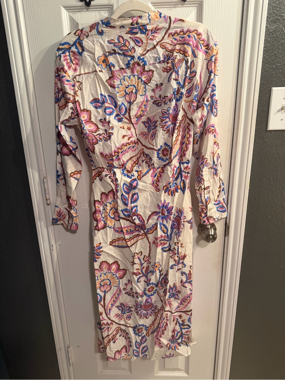 Mango Cream Floral Button-Front Midi Dress with Pink & Blue Accents - Picture 3 of 3